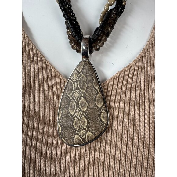 Premier Designs Multistrand Beaded Necklace W/ Reversible Metal & Faux Snakeskin - Picture 2 of 16